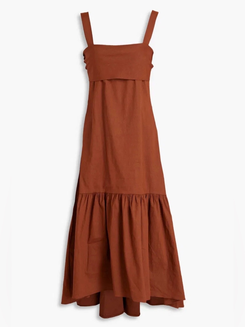 Theory Linen Blend Midi Dress Cognac Brown Tie Back Size S